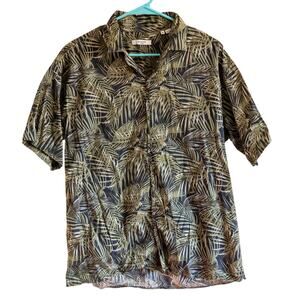 Jack & Jones Sz M Green Black Palm Frond Print Buttondown Short Sleeve Shirt